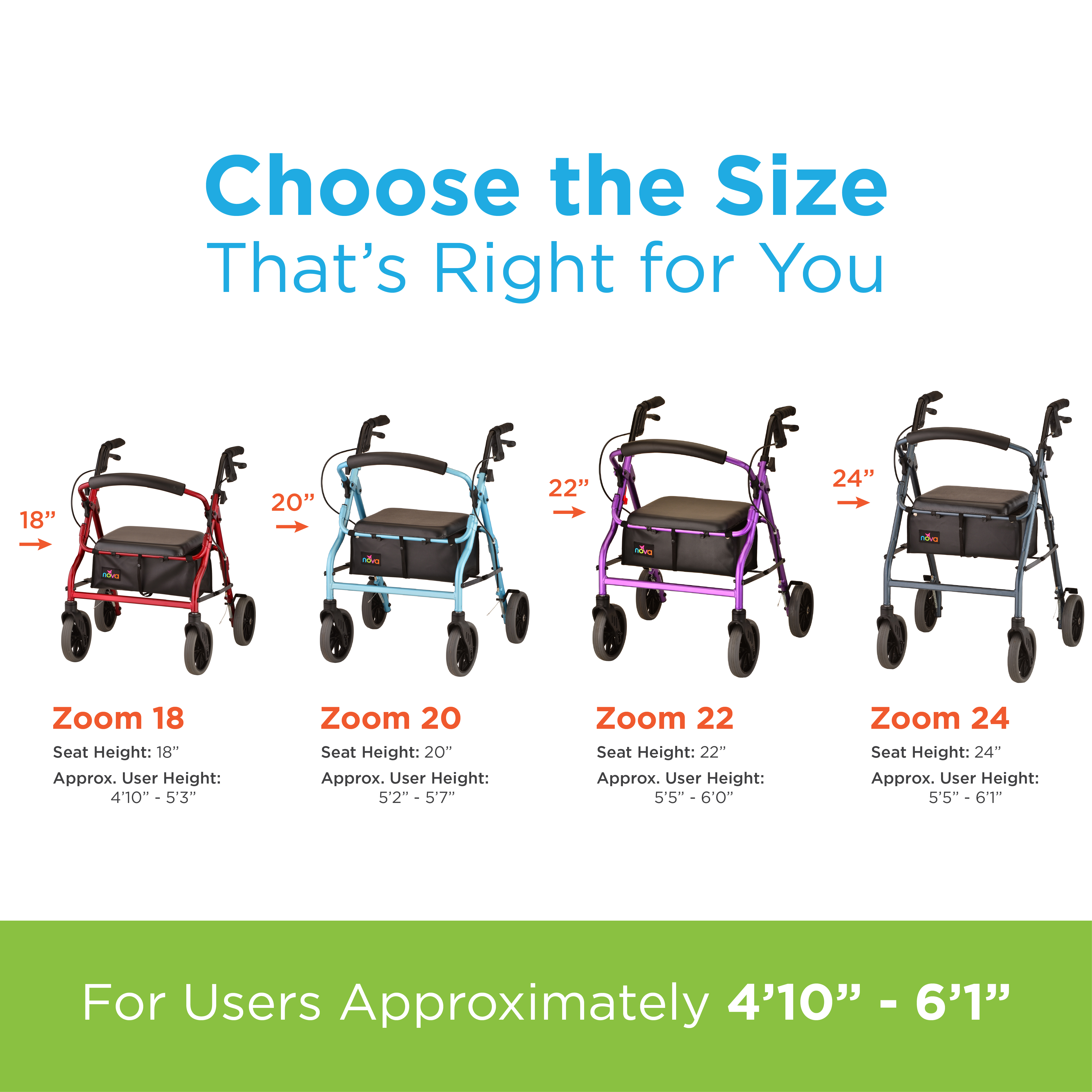 Zoom 24 Rolling Walker - Blue – Nova Medical Products